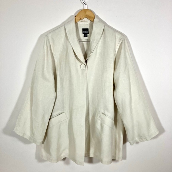 Eileen Fisher Jackets & Blazers - Eileen Fisher Womens L One Button Jacket Blazer Irish Linen Cream Ivory Elegant